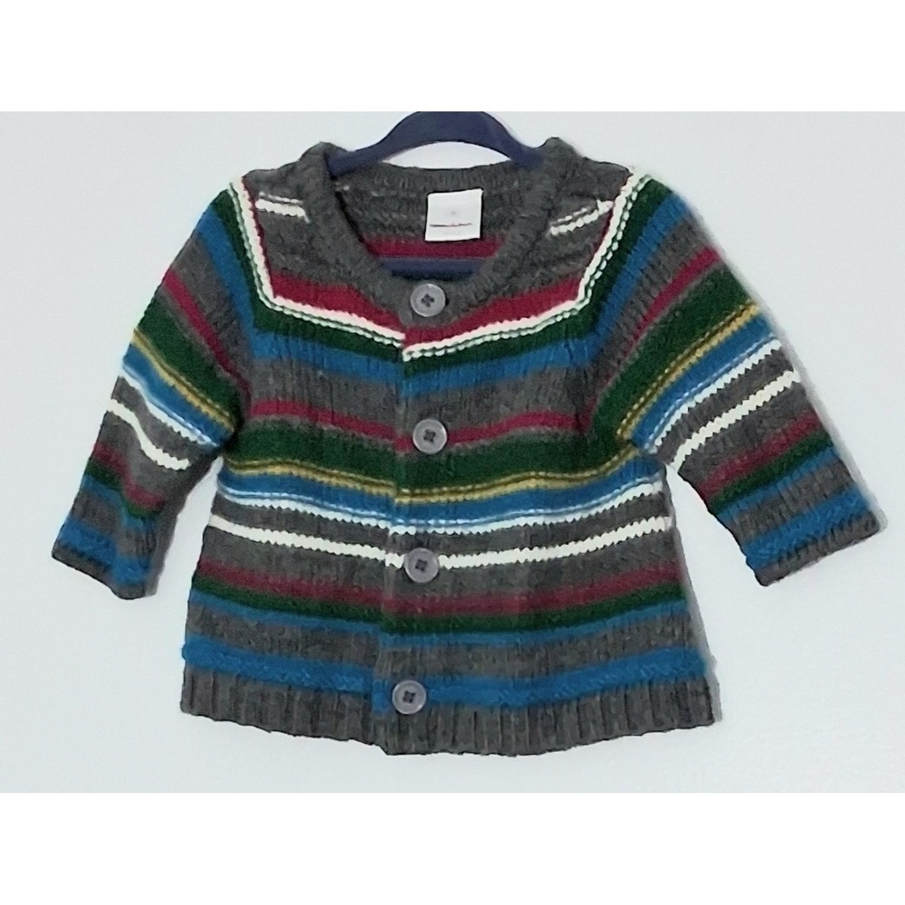 Hanna Andersson Baby Cardigan Size 60 (3-6 Months) Gray‎ Striped Button Sweater